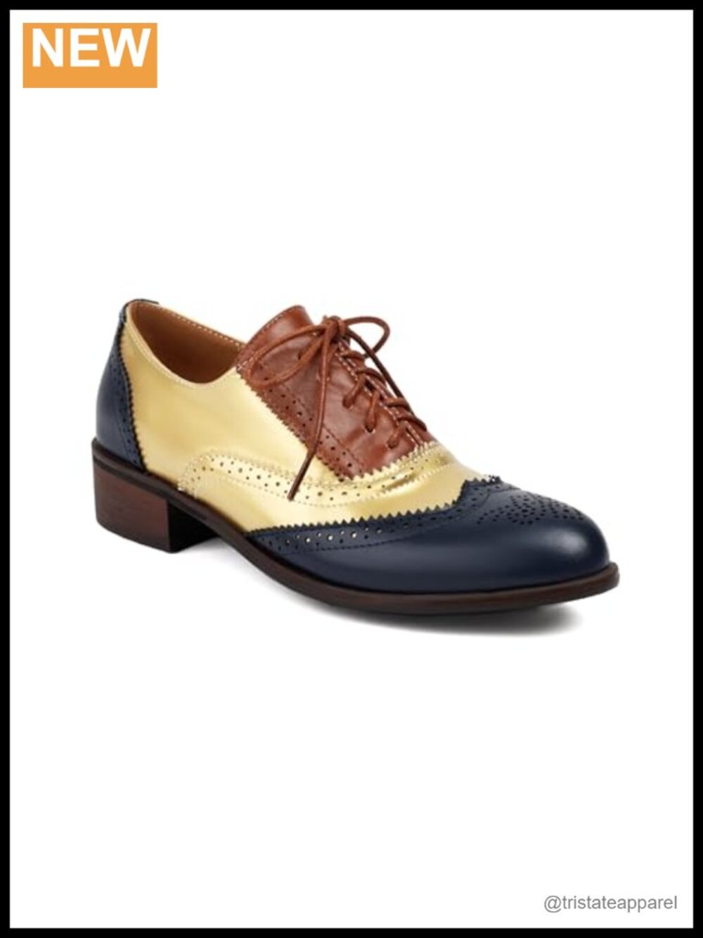 Womens Lace-Up Wingtip Oxfords Faux Leather Brogues Block Heel